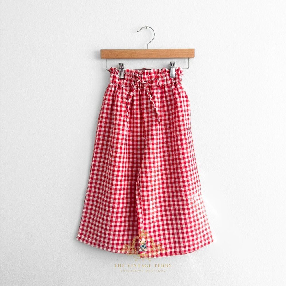 NWT Pretty Little Girls Wide Leg Pants Relaxed Fit Casual Gingham Red & White 4T